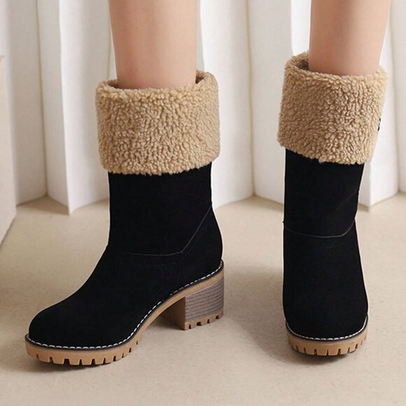 Black Casual Women's Faux Fur faux suede winter Boots - Picture 7 of 7